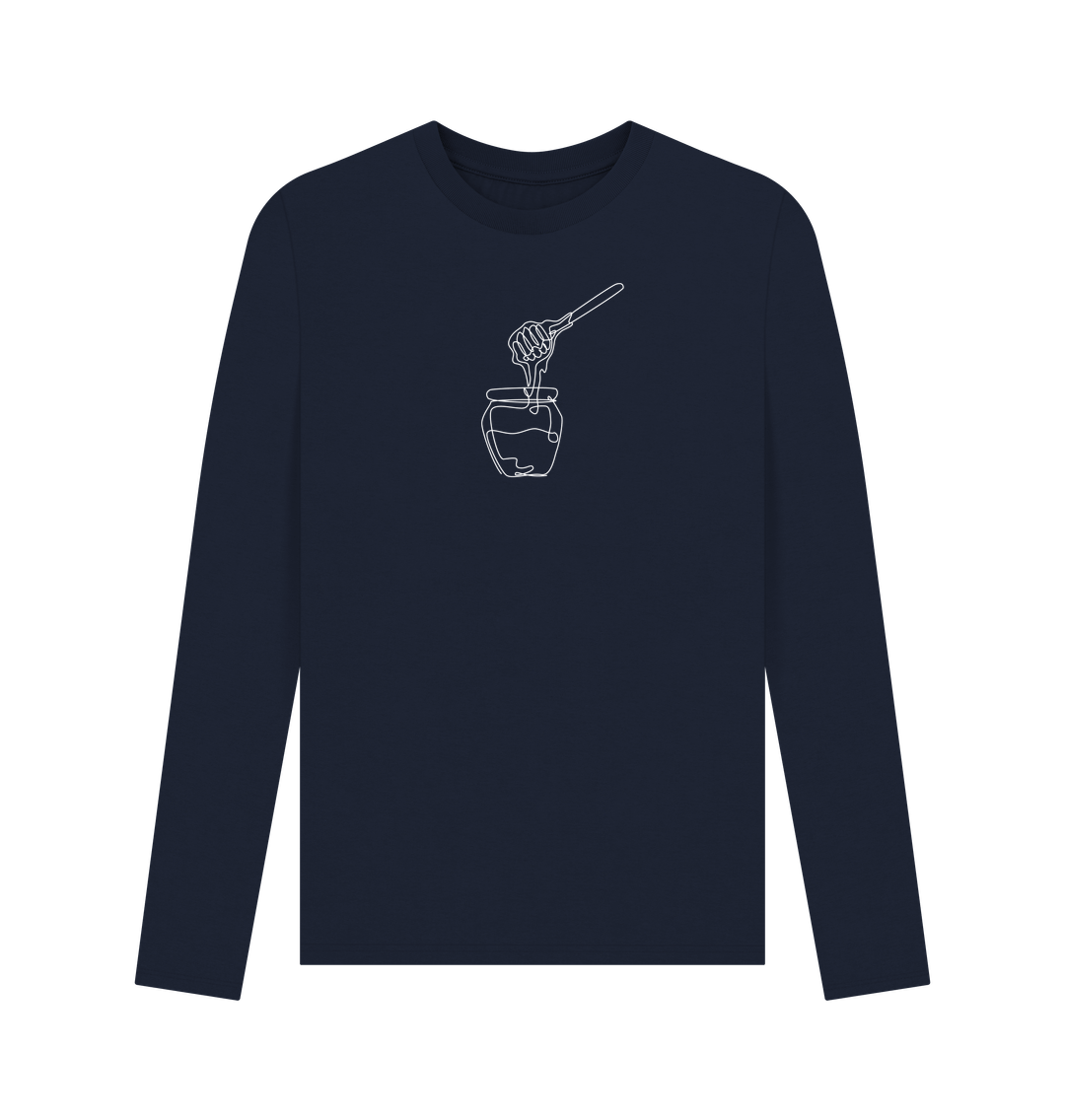 Navy Blue Men's Honey Organic Cotton Long Sleeve Tee - White Design