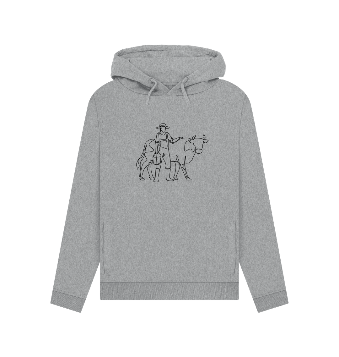 Light Heather Women's Cow Organic Cotton Pullover Hoodie (Black)