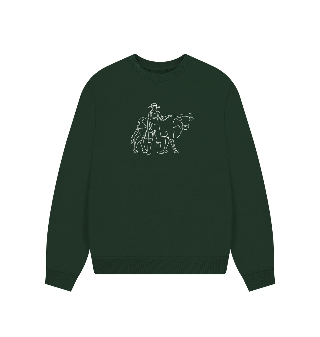 Evergreen Women's Cow Organic Cotton Oversized Crewneck - White Design