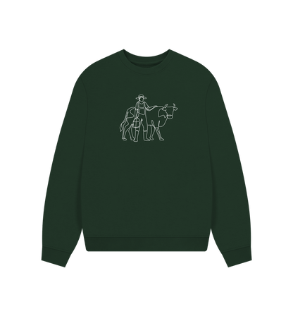 Evergreen Women's Cow Organic Cotton Oversized Crewneck - White Design