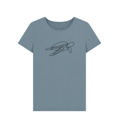 Stone Blue Women's Sea Turtle Organic Cotton Crewneck Tee (Black)