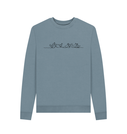 Stone Blue Women's Chickens Organic Cotton Crewneck Sweater (Black)