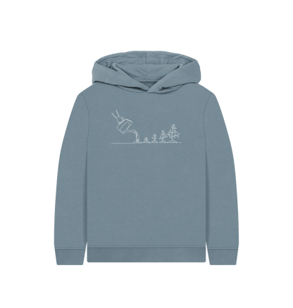 Stone Blue Kid's Gardening Organic Cotton Pullover Hoodie (White)