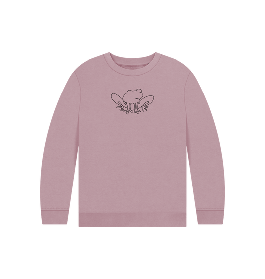 Mauve Kid's Frog Organic Cotton Crewneck Sweater (Black)