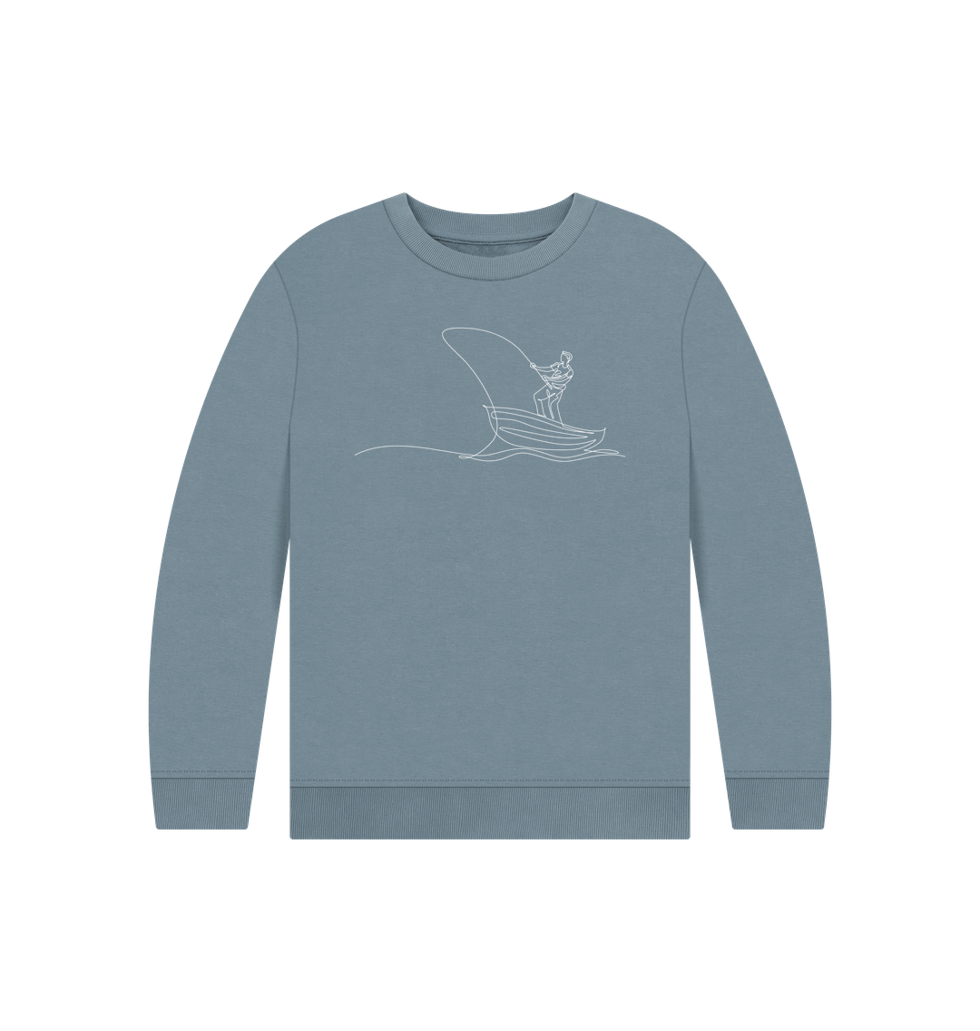 Stone Blue Kid's Fisherman Organic Cotton Crewneck Sweater (White)