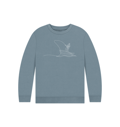 Stone Blue Kid's Fisherman Organic Cotton Crewneck Sweater (White)