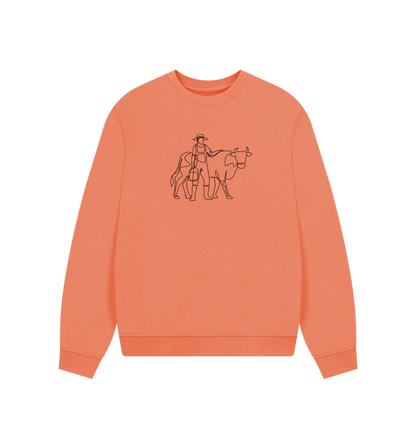 Apricot Women's Cow Organic Cotton Oversized Crewneck (Black)