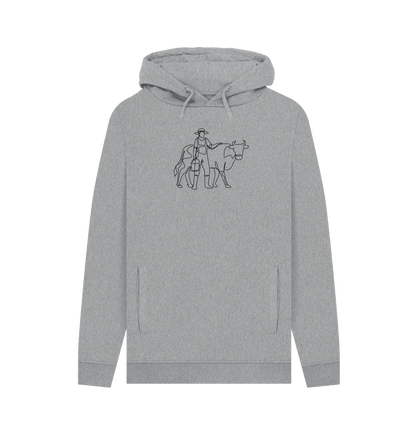 Light Heather Men's Cow Organic Cotton Pullover Hoodie (Black)