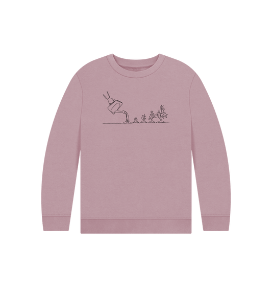 Mauve Kid's Gardening Organic Cotton Crewneck Sweater (Black)