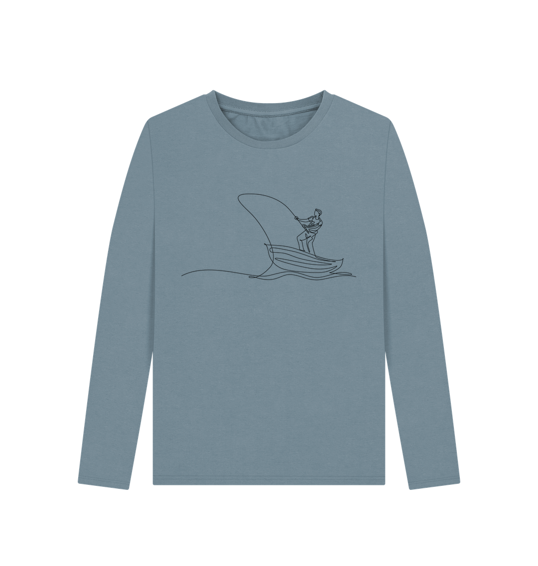 Stone Blue Women's Fisherman Organic Cotton Long Sleeve Tee (Black)