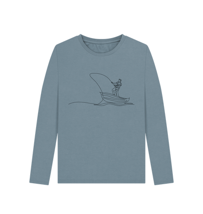 Stone Blue Women's Fisherman Organic Cotton Long Sleeve Tee (Black)