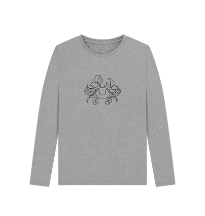 Athletic Grey Women's Crab Organic Cotton Long Sleeve Tee (Black)