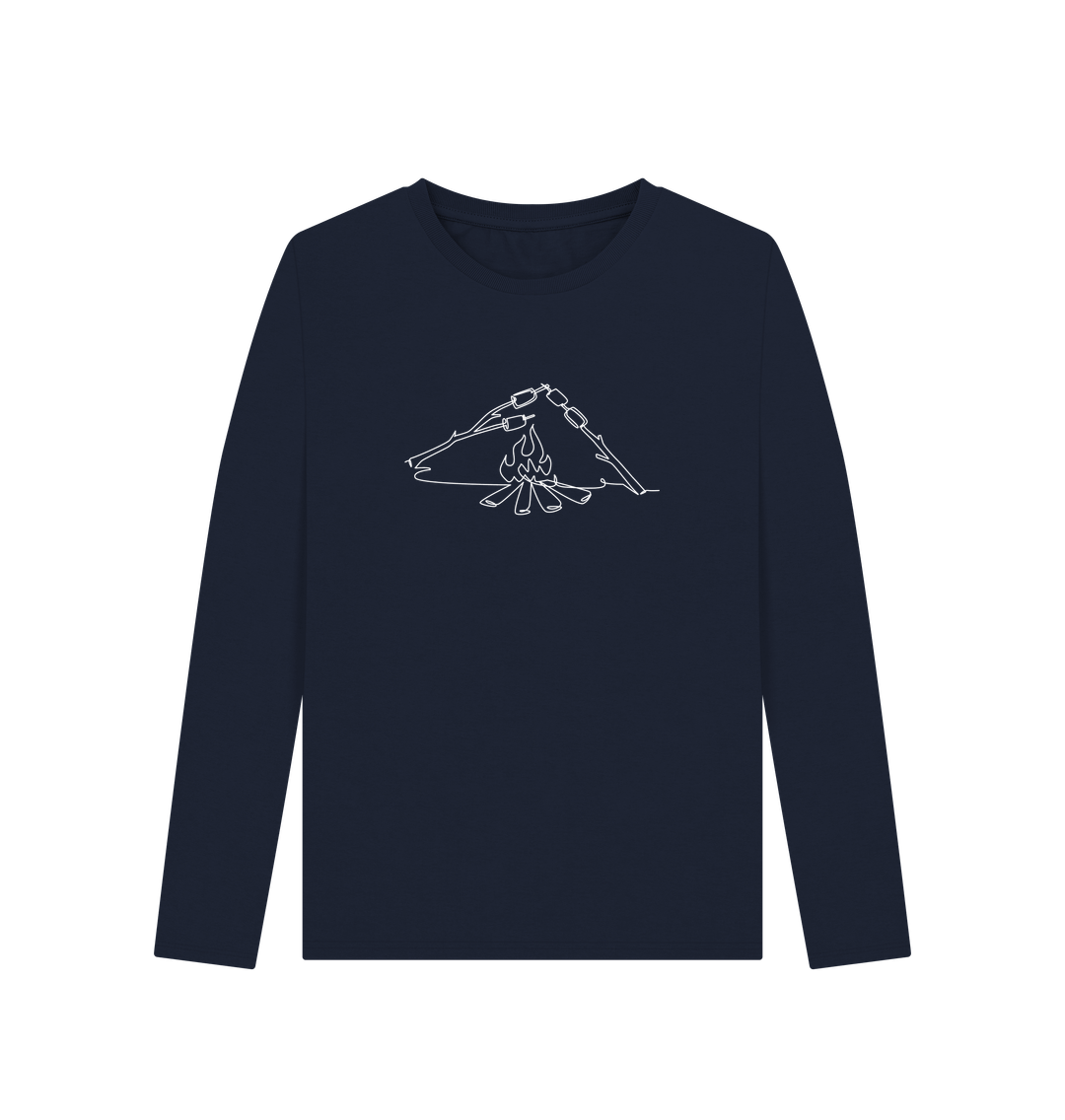 Navy Blue Women's S'mores Organic Cotton Long Sleeve Tee (White)