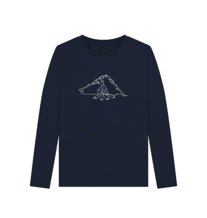 Navy Blue Women's S'mores Organic Cotton Long Sleeve Tee (White)