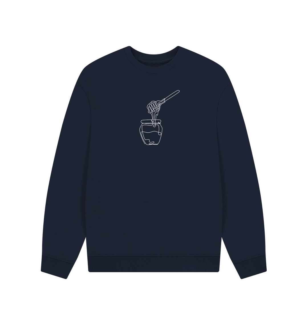 Navy Blue Men's Honey Organic Cotton Oversized Crewneck - White Design