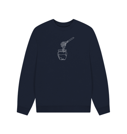 Navy Blue Men's Honey Organic Cotton Oversized Crewneck - White Design