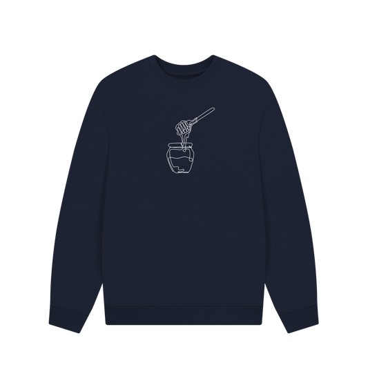 Navy Blue Men's Honey Organic Cotton Oversized Crewneck - White Design