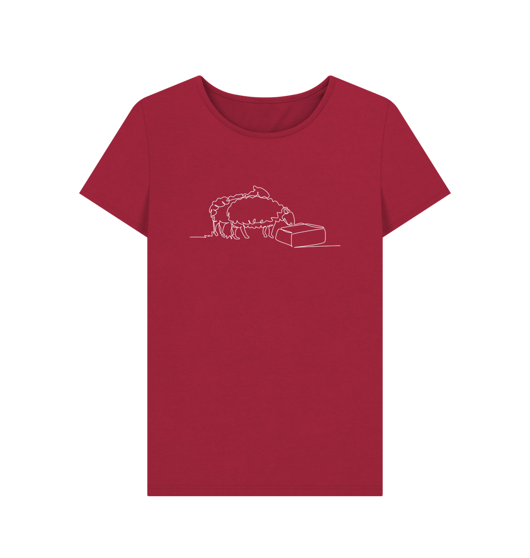 Cherry Women's Sheep Organic Cotton Crewneck Tee (White)