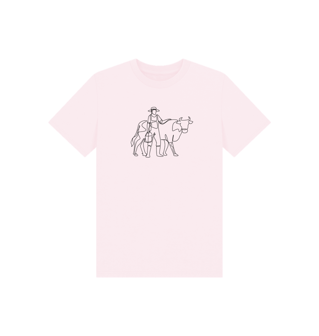 Pink Kid's Cow Organic Cotton Basic Tee (Black)