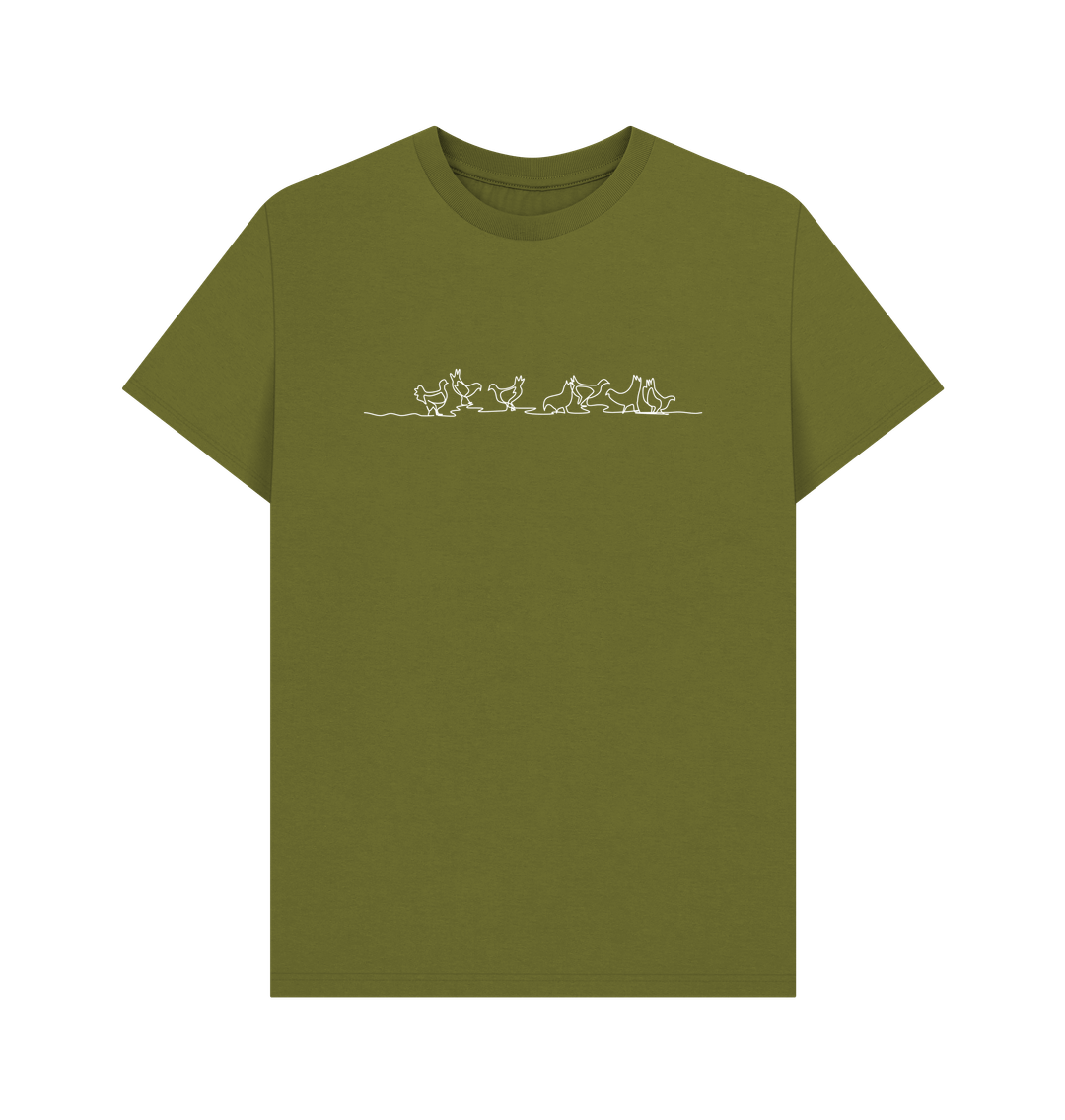 Moss Green Men's Chickens Organic Cotton Basic Tee (White)