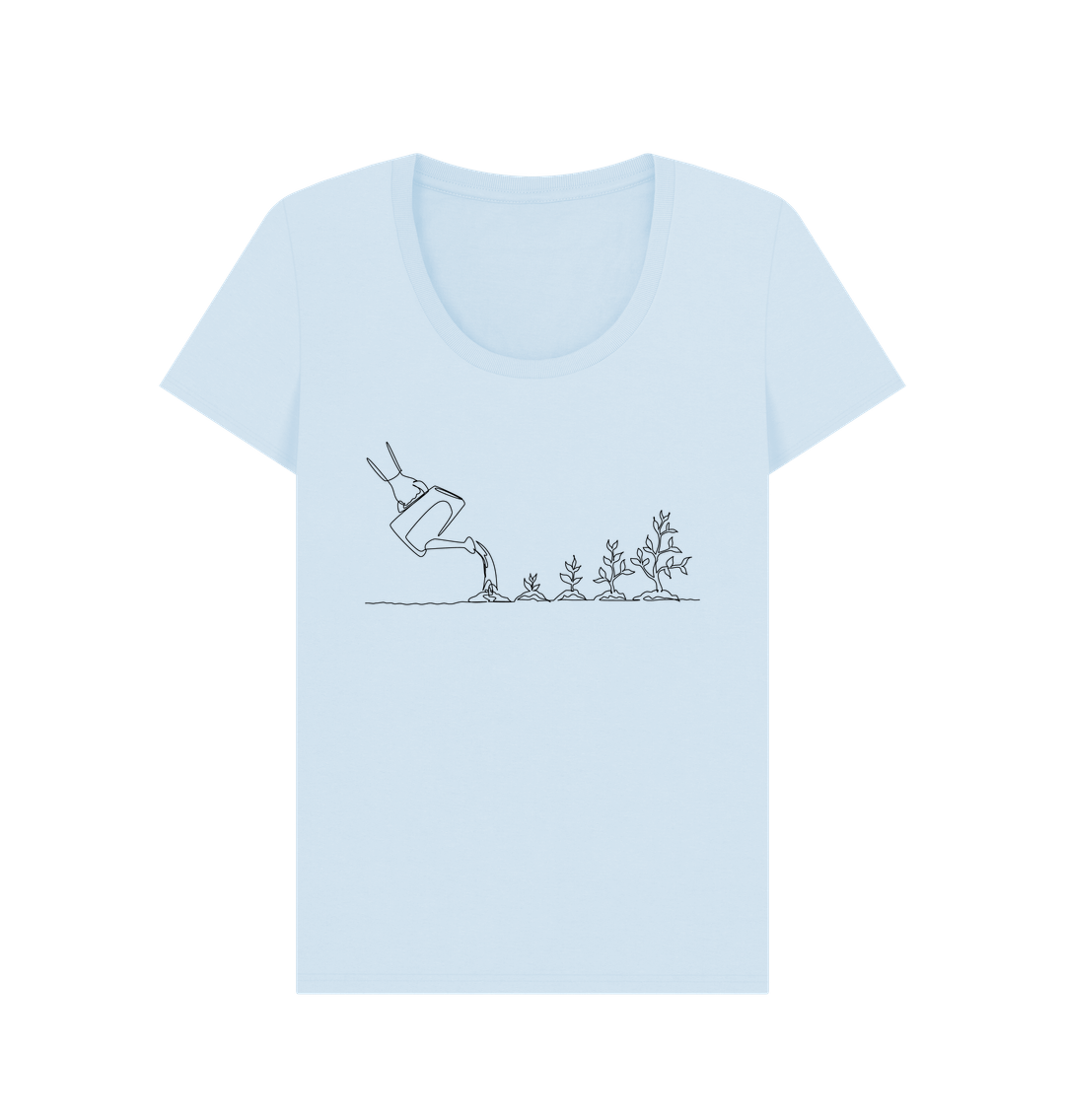 Sky Blue Women's Gardening Organic Cotton Scoop Neck Tee (Black)