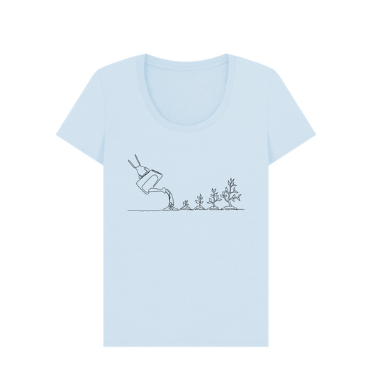 Sky Blue Women's Gardening Organic Cotton Scoop Neck Tee (Black)