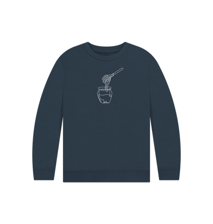 Navy Blue Kid's Honey Organic Cotton Crewneck Sweater (White)