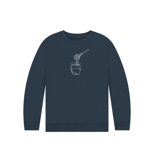 Navy Blue Kid's Honey Organic Cotton Crewneck Sweater (White)