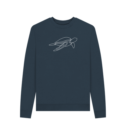 Navy Blue Women's Sea Turtle Organic Cotton Crewneck Sweater (White)