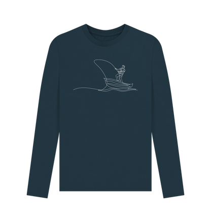 Denim Blue Men's Fisherman Organic Cotton Long Sleeve Tee - White Design