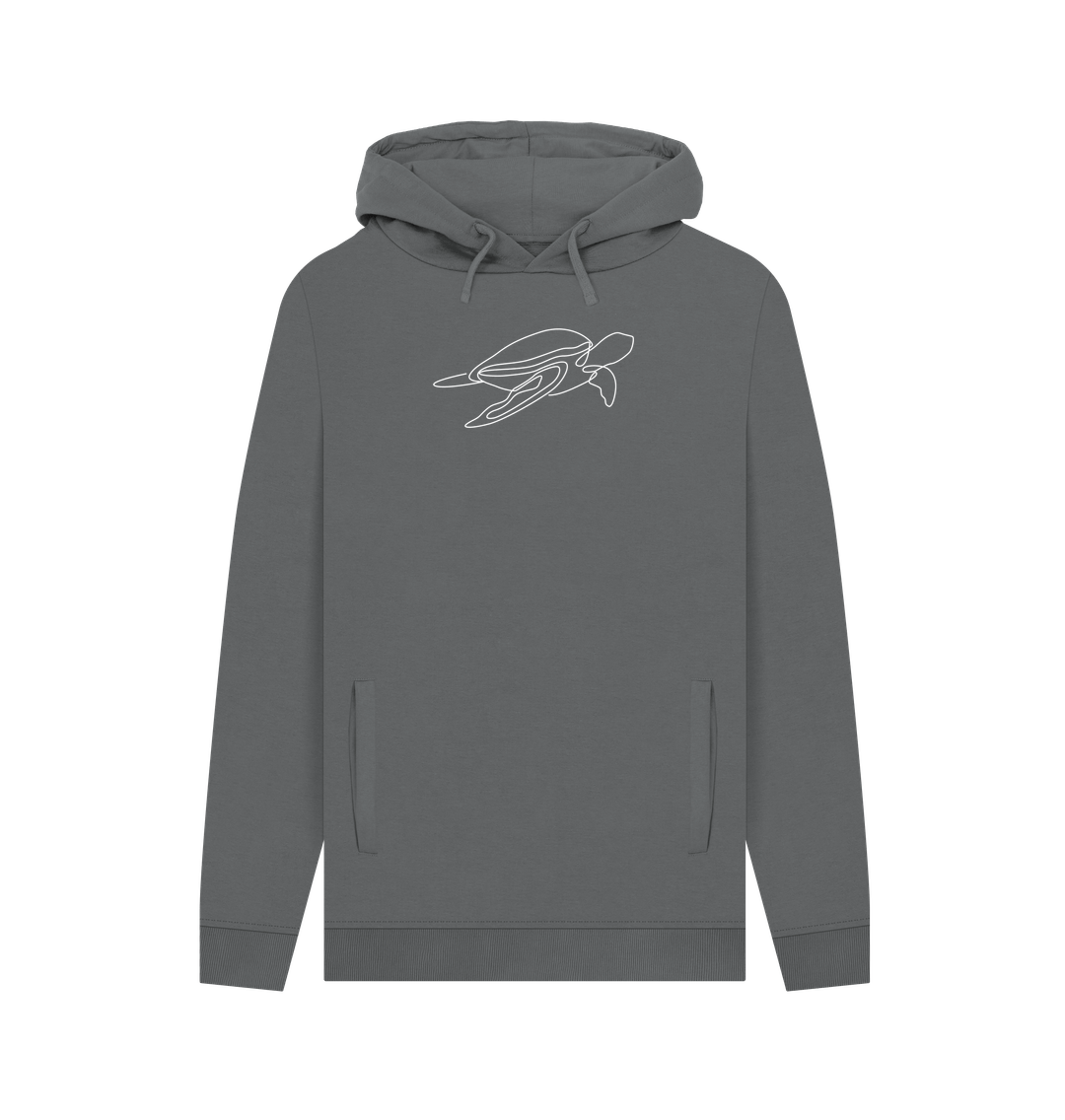 Slate Grey Men's Sea Turtle Organic Cotton Pullover Hoodie (White)