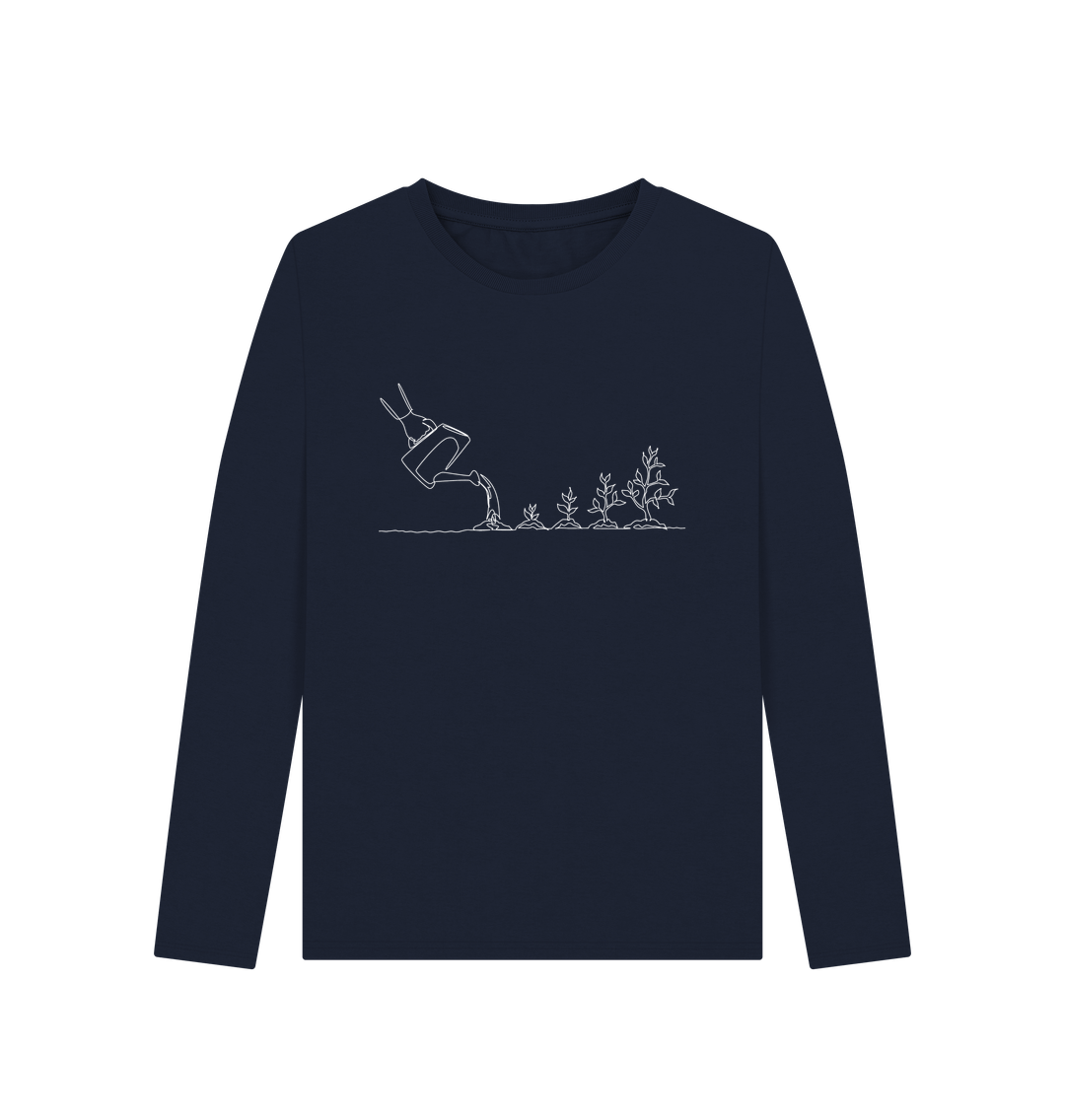 Navy Blue Women's Gardening Organic Cotton Long Sleeve Tee (White)