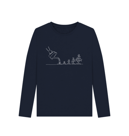 Navy Blue Women's Gardening Organic Cotton Long Sleeve Tee (White)