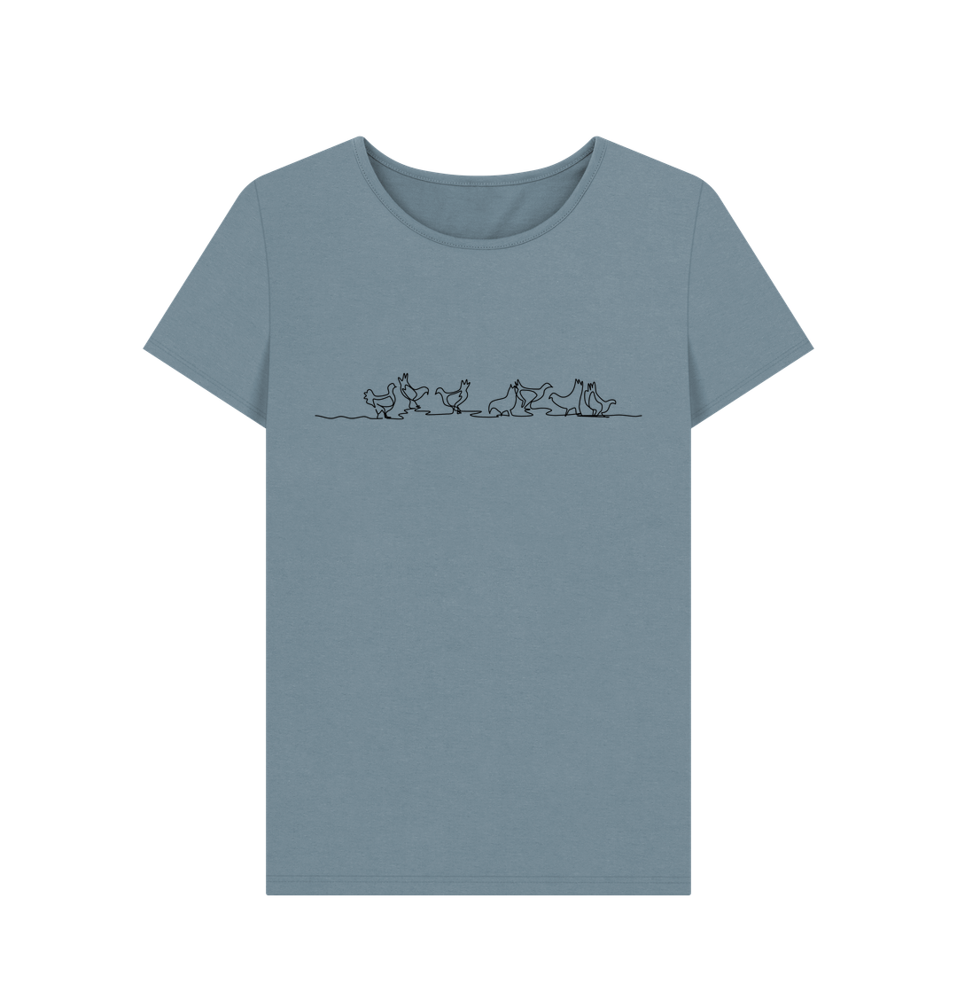 Stone Blue Women's Chickens Organic Cotton Crewneck Tee (Black)