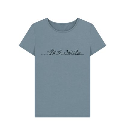 Stone Blue Women's Chickens Organic Cotton Crewneck Tee (Black)