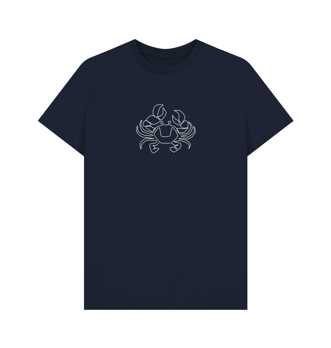 Navy Blue Men's Crab Organic Cotton Basic Tee (White)