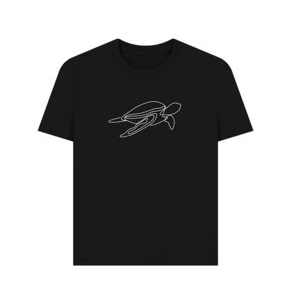 Black Women's Sea Turtle Organic Cotton Basic Tee (White)