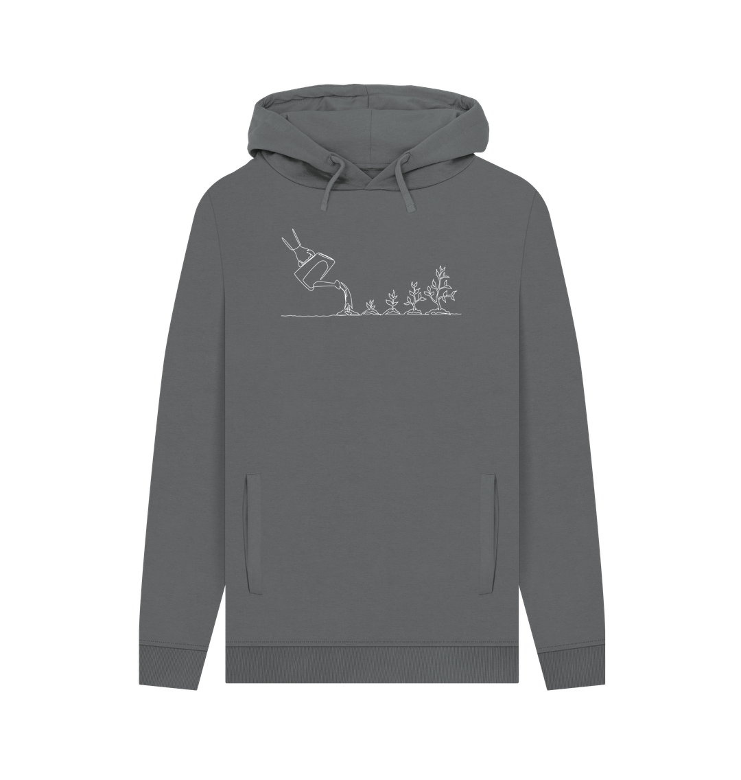 Slate Grey Men's Gardening Organic Cotton Pullover Hoodie (White)