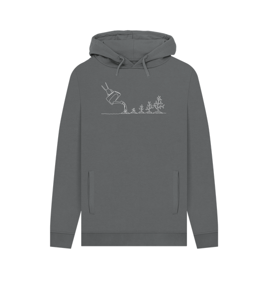 Slate Grey Men's Gardening Organic Cotton Pullover Hoodie (White)