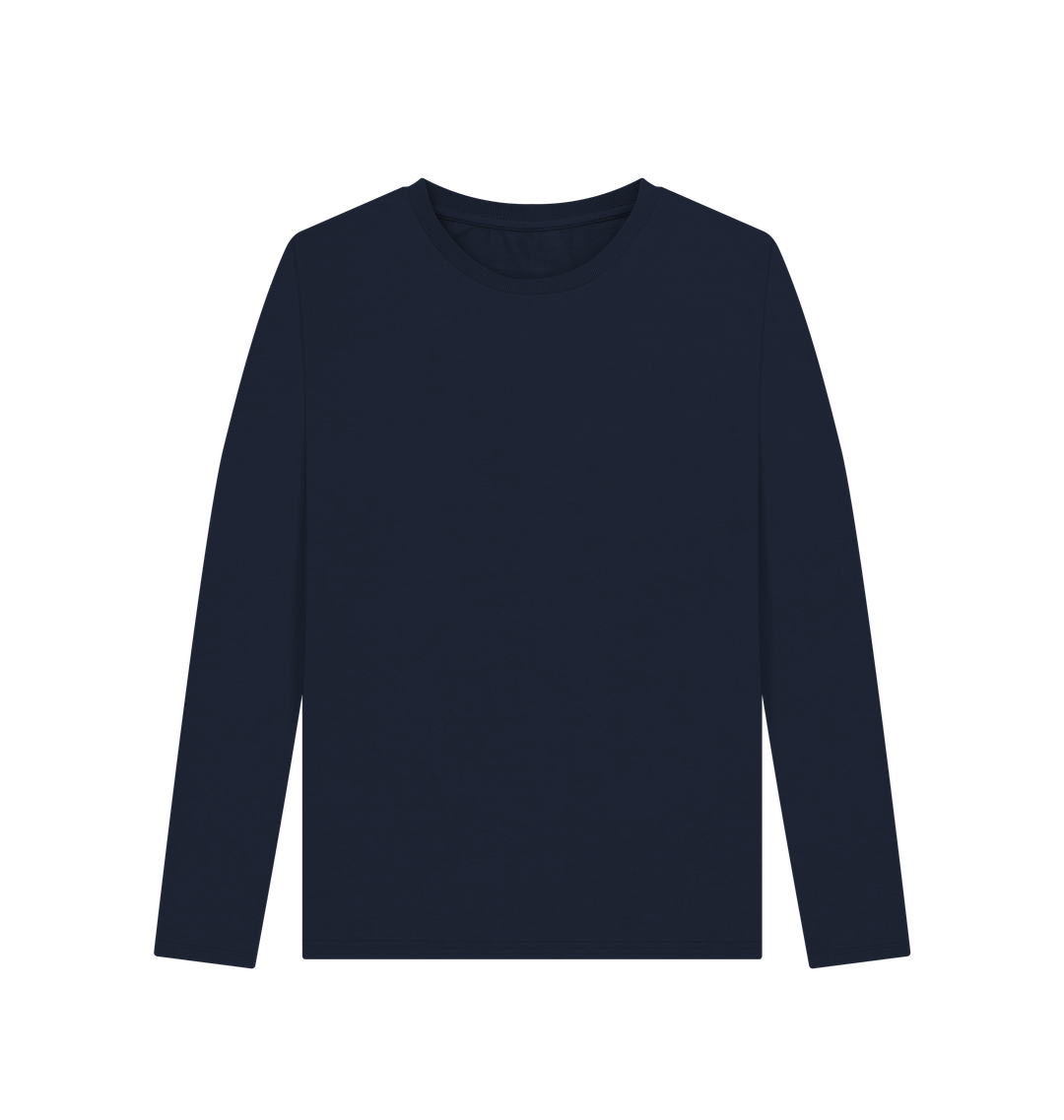 Navy Blue Women's Solid Organic Cotton Long Sleeve Tee