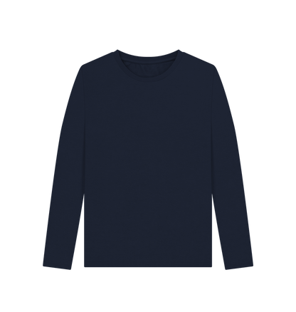 Navy Blue Women's Solid Organic Cotton Long Sleeve Tee