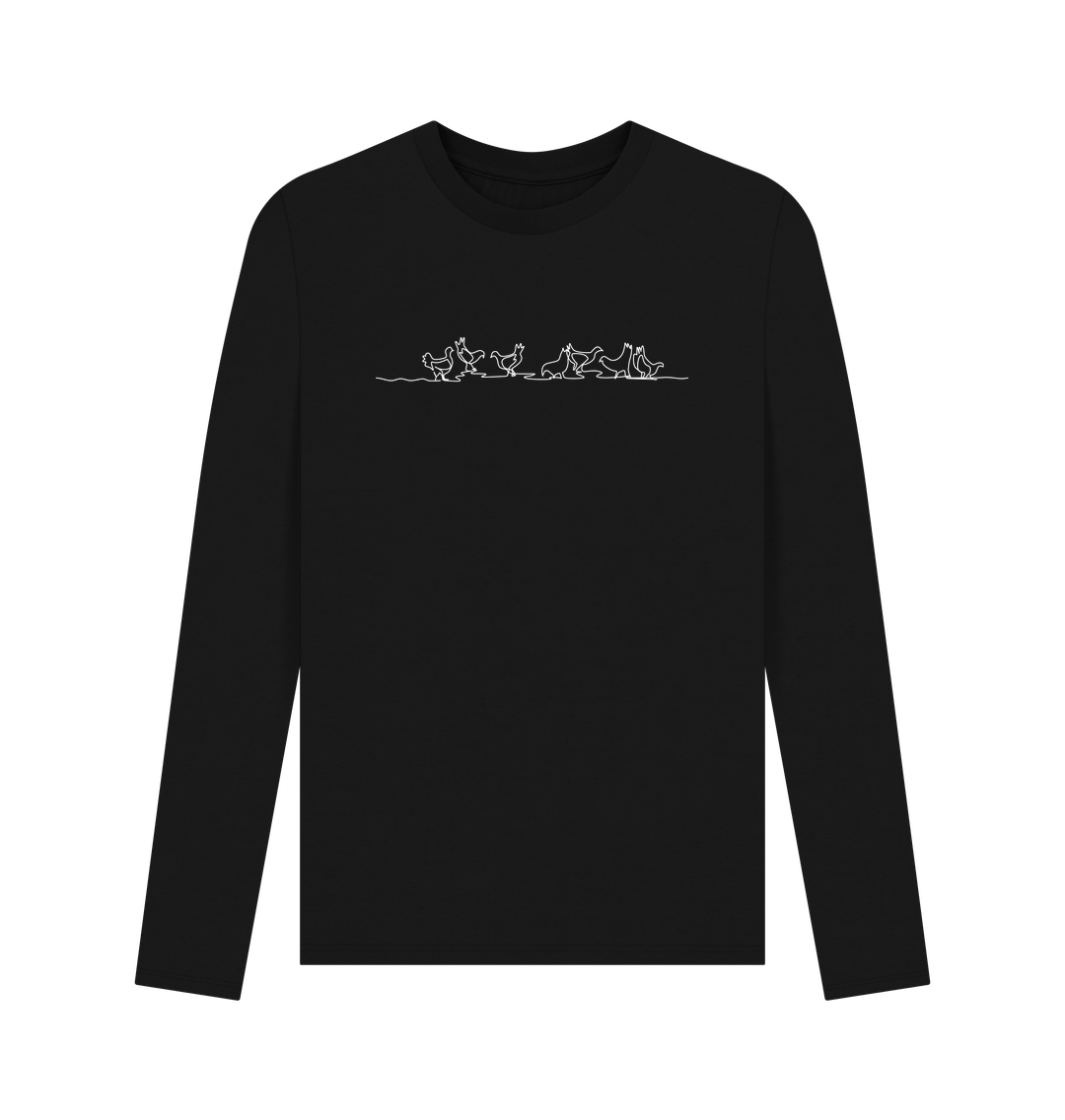 Black Men's Chickens Organic Cotton Long Sleeve Tee - White Design