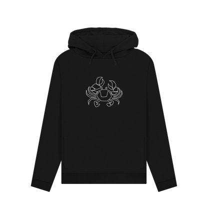 Black Women's Crab Organic Cotton Pullover Hoodie (White)