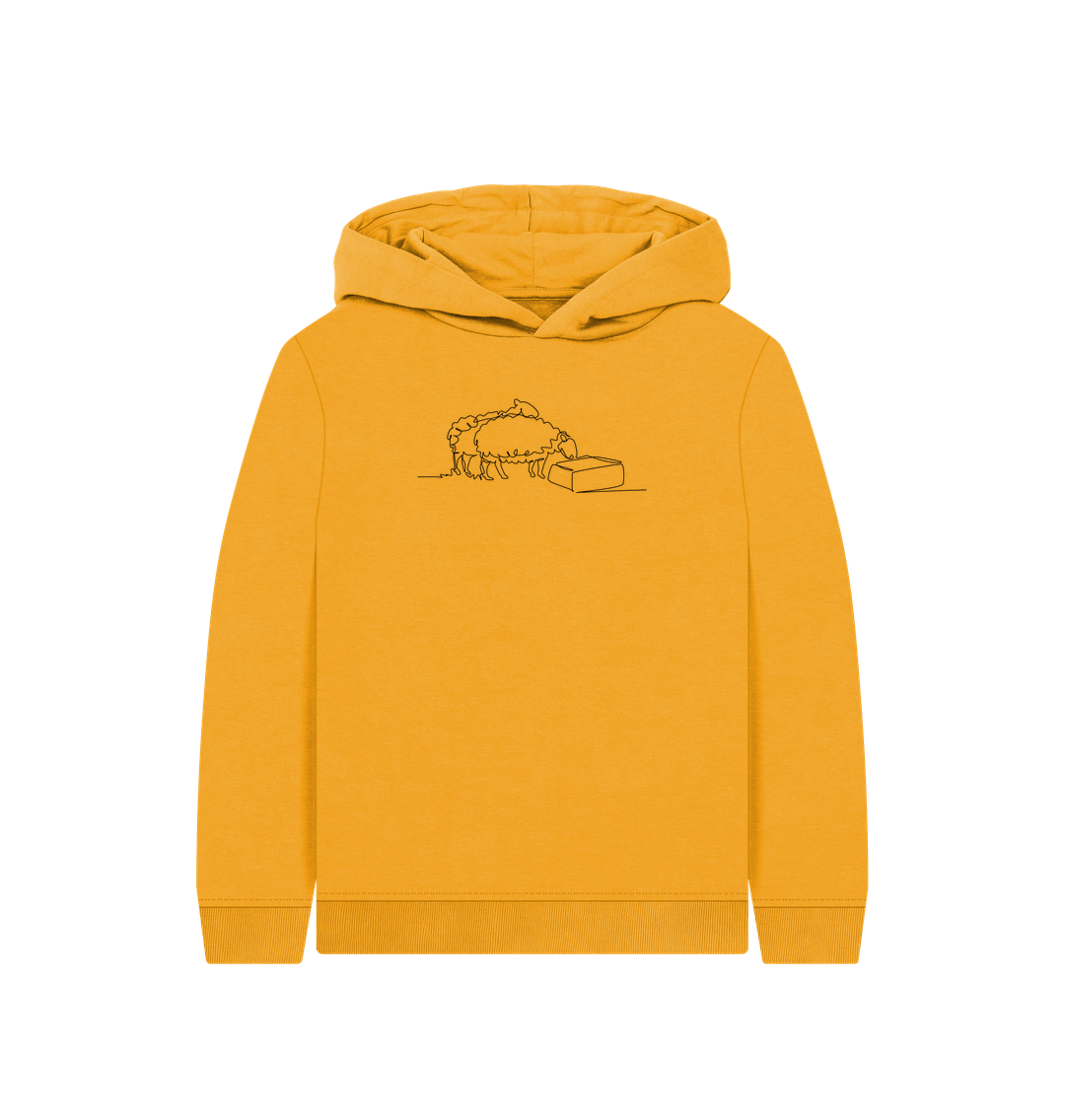 Mustard Kid's Sheep Organic Cotton Pullover Hoodie (Black)