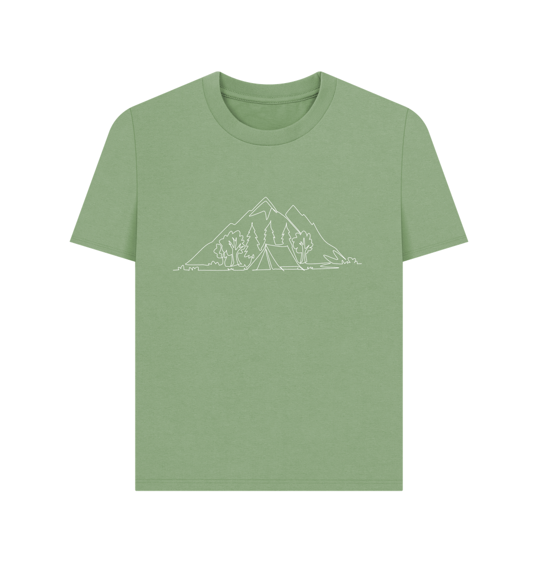 Sage Women's Camping Organic Cotton Basic Tee (White)