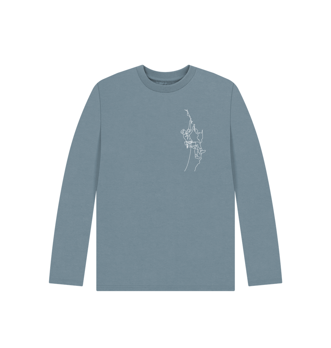 Stone Blue Kid's Climber Organic Cotton Long Sleeve Tee (White)