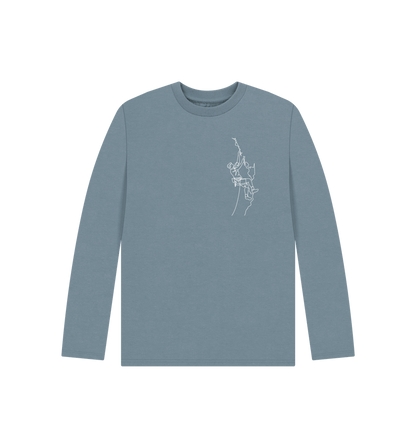 Stone Blue Kid's Climber Organic Cotton Long Sleeve Tee (White)