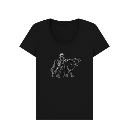 Black Women's Cow Organic Cotton Scoop Neck Tee (White)