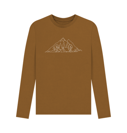 Brown Men's Camping Organic Cotton Long Sleeve Tee (White)