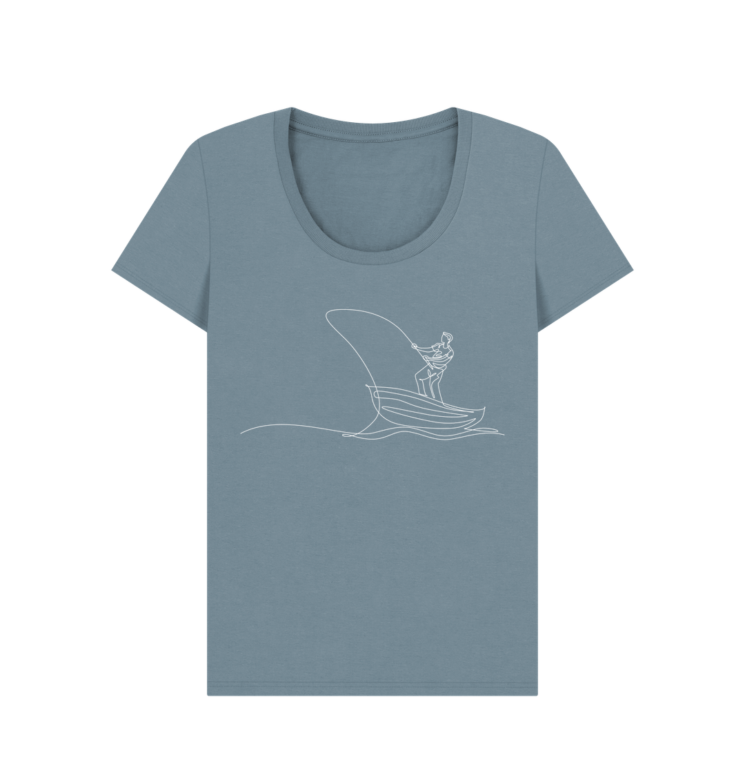 Stone Blue Women's Fisherman Organic Cotton Scoop Neck Tee (White)